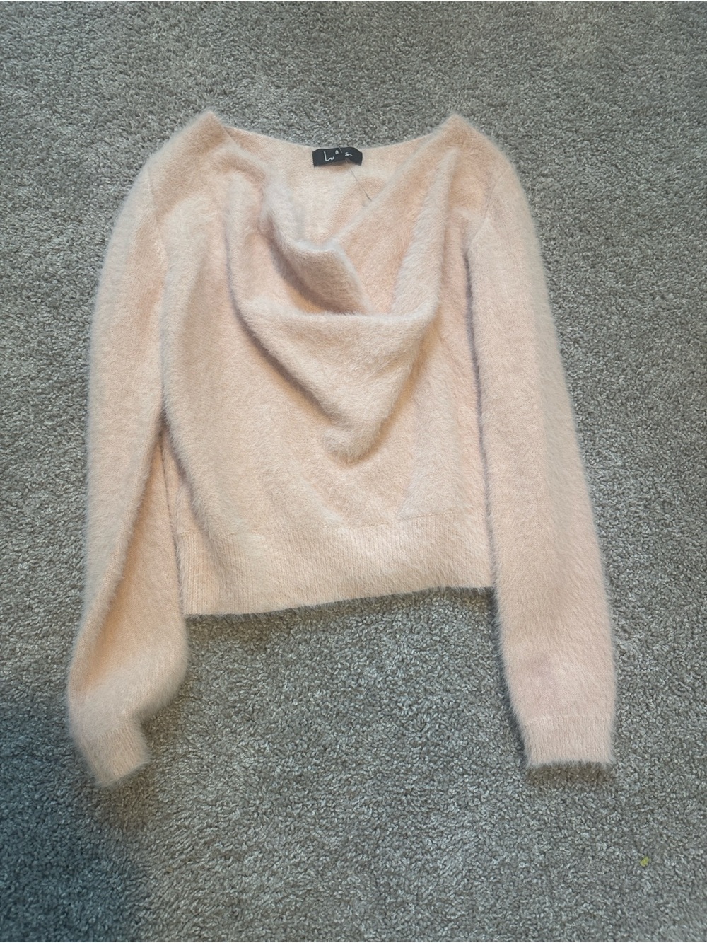 Lulu's Pale Pink Fuzzy Cowl Neck Sweater